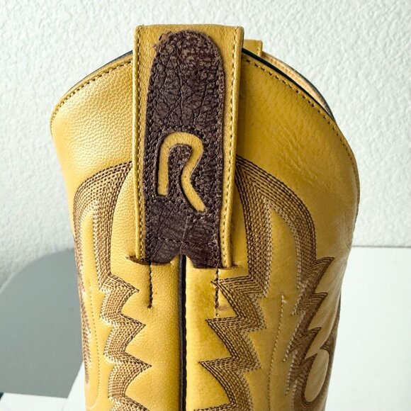 Rod Patrick Mens Cowboy Boots 8AA Brown Kangaroo Yellow Top Western Square Toe - Picture 11 of 13